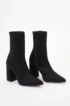 Wide Fit Black Faux Suede Heeled Sock Boots -Claasyoo Shop 00100036783 XS