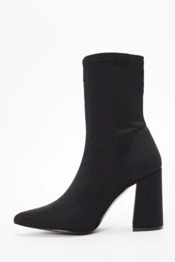 Wide Fit Black Faux Suede Heeled Sock Boots