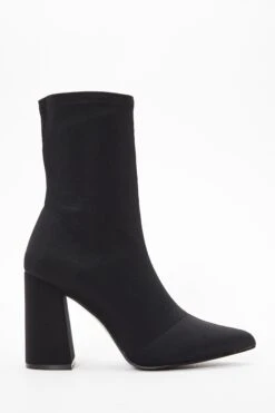Wide Fit Black Faux Suede Heeled Sock Boots -Claasyoo Shop 00100036783 ZS