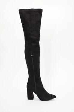 Wide Fit Black Over The Knee Heeled Boots -Claasyoo Shop 00100036784 XB