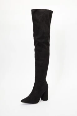 Wide Fit Black Over The Knee Heeled Boots -Claasyoo Shop 00100036784 ZS