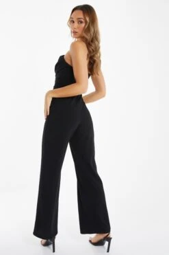 Black Diamante Buckle Palazzo Jumpsuit -Claasyoo Shop 00100036814 XB
