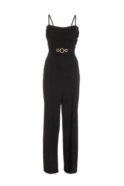 Black Diamante Buckle Palazzo Jumpsuit