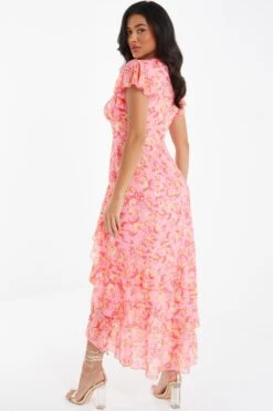 Pink Chiffon Paisley Print Maxi Dress 10 Pink Chiffon Paisley Print Maxi Dress -Claasyoo Shop 00100036833 XB