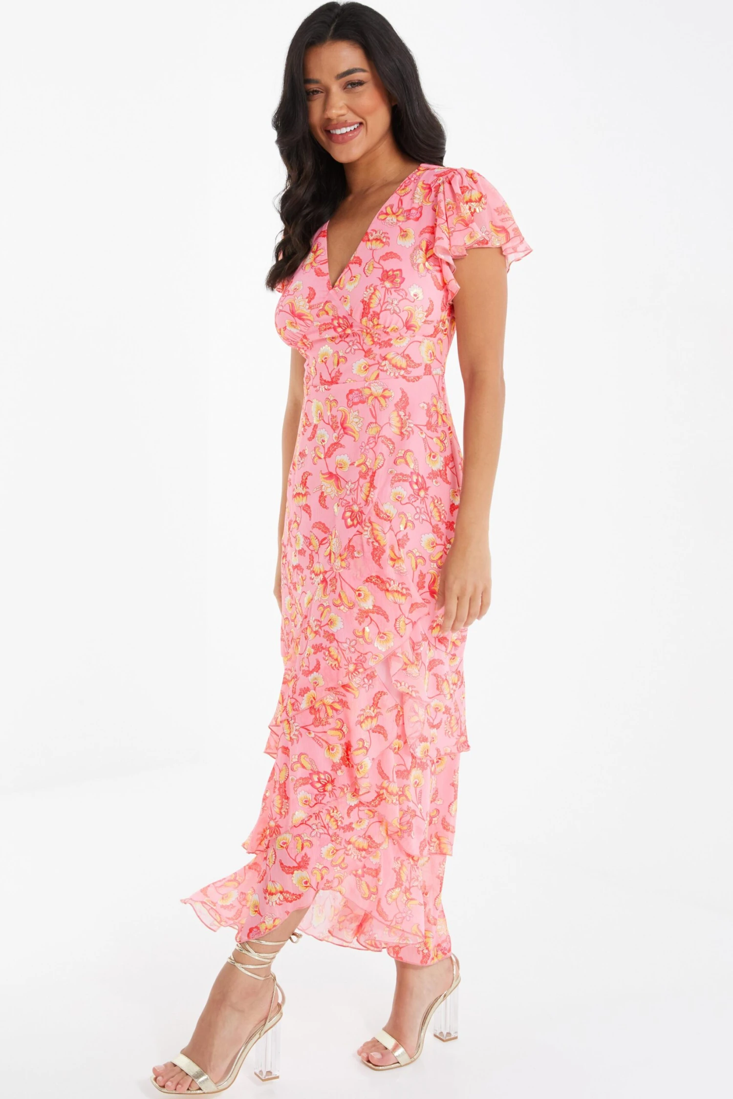 Pink Chiffon Paisley Print Maxi Dress 6 Pink Chiffon Paisley Print Maxi Dress - Image 4