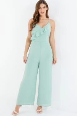 Mint Chiffon Frill Jumpsuit -Claasyoo Shop 00100036836 XM