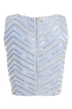Blue Beaded Crop Top 12 Blue Beaded Crop Top -Claasyoo Shop 00100036839 ZB