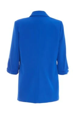Royal Blue Ruched Tailored Blazer -Claasyoo Shop 00100036857 ZB