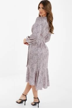 Pink Satin Animal Print Midi Dress 10 Pink Satin Animal Print Midi Dress -Claasyoo Shop 00100036862 XB