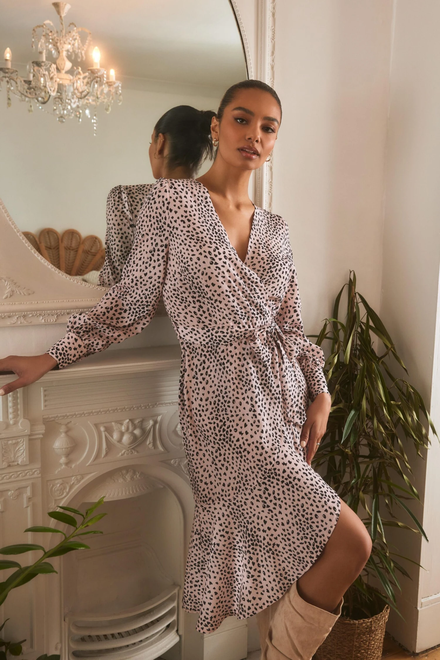 Pink Satin Animal Print Midi Dress 4 Pink Satin Animal Print Midi Dress - Image 2