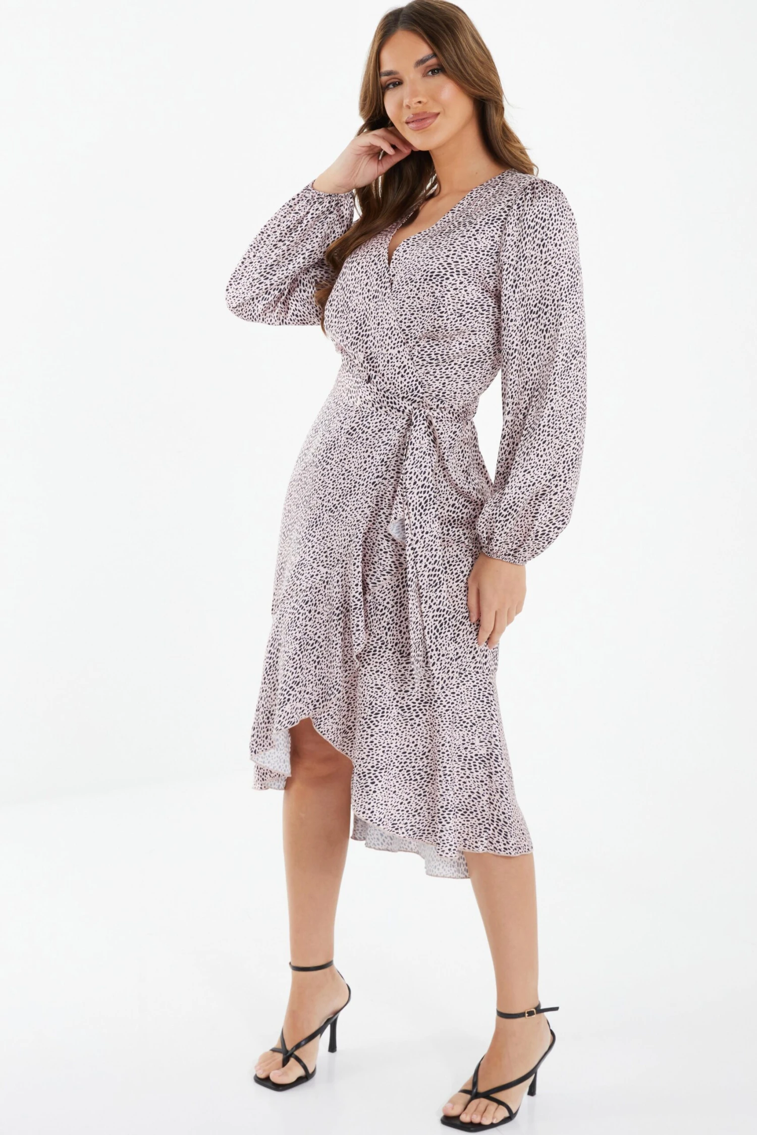 Pink Satin Animal Print Midi Dress 6 Pink Satin Animal Print Midi Dress - Image 4