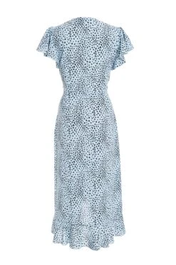 Blue Animal Print Frill Sleeve Midi Dress -Claasyoo Shop 00100036864 ZB