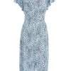 Blue Animal Print Frill Sleeve Midi Dress -Claasyoo Shop 00100036864 ZM