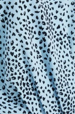Blue Satin Animal Print Wrap Top -Claasyoo Shop 00100036869 ZS
