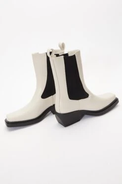 Cream Faux Leather Elasticated Western Boots -Claasyoo Shop 00100036893 XS