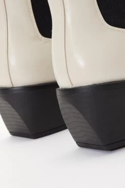 Cream Faux Leather Elasticated Western Boots -Claasyoo Shop 00100036893 ZB