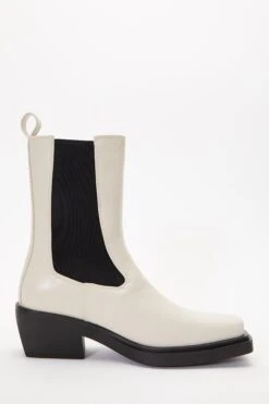 Cream Faux Leather Elasticated Western Boots -Claasyoo Shop 00100036893 ZS