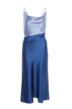 Blue Two Tone Satin Slip Midi Dress