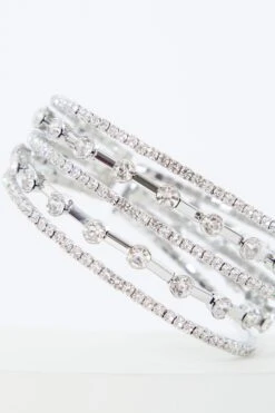 Silver Diamante Cuff Bracelet -Claasyoo Shop 00100036946 ZS