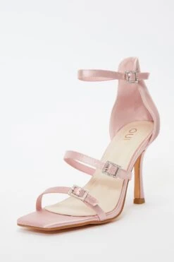 Pink Satin Strappy Buckle Heeled Sandals -Claasyoo Shop 00100036970 XB