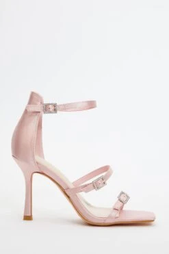 Pink Satin Strappy Buckle Heeled Sandals -Claasyoo Shop 00100036970 XM