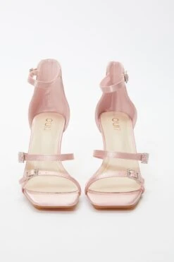 Pink Satin Strappy Buckle Heeled Sandals -Claasyoo Shop 00100036970 XS