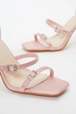 Pink Satin Strappy Buckle Heeled Sandals -Claasyoo Shop 00100036970 ZB
