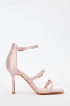 Pink Satin Strappy Buckle Heeled Sandals -Claasyoo Shop 00100036970 ZS
