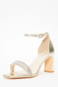 Gold Foil Diamante Heeled Sandals -Claasyoo Shop 00100036973 XB