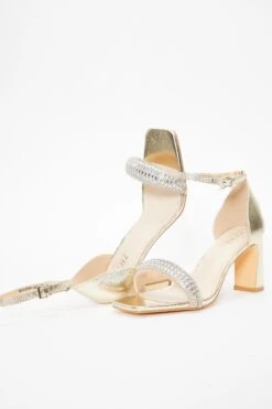 Gold Foil Diamante Heeled Sandals -Claasyoo Shop 00100036973 XS