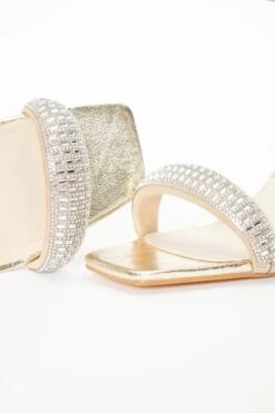 Gold Foil Diamante Heeled Sandals -Claasyoo Shop 00100036973 ZB