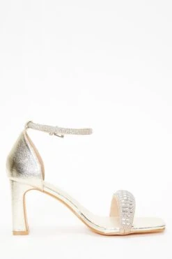 Gold Foil Diamante Heeled Sandals -Claasyoo Shop 00100036973 ZS