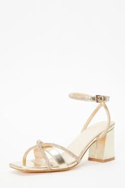 Gold Foil Diamante Block Heeled Sandals -Claasyoo Shop 00100036975 XB