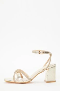 Gold Foil Diamante Block Heeled Sandals
