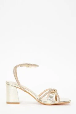 Gold Foil Diamante Block Heeled Sandals -Claasyoo Shop 00100036975 ZS