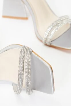 Grey Satin Diamante Triangle Heeled Sandals -Claasyoo Shop 00100036977 ZB