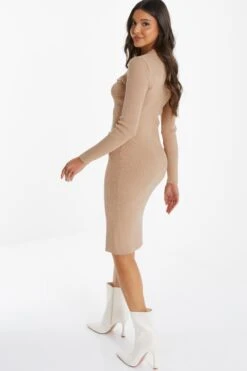 Stone Knitted Button Midi Dress -Claasyoo Shop 00100036996 XB