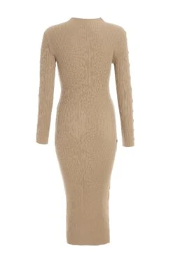 Stone Knitted Button Turtle Neck Midi Dress -Claasyoo Shop 00100036997 ZB