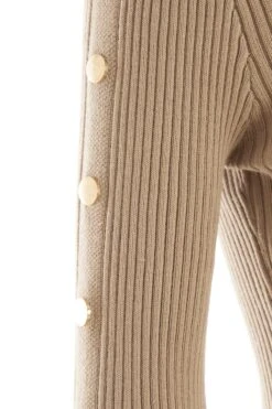 Stone Knitted Button Turtle Neck Midi Dress -Claasyoo Shop 00100036997 ZS