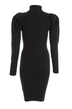 Black Knitted Puff Sleeve Dress -Claasyoo Shop 00100037033 ZB