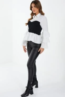 White Corcet Style Frill Shirt -Claasyoo Shop 00100037039 XS