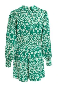 Green Satin Aztec Wrap Playsuit -Claasyoo Shop 00100037098 ZB