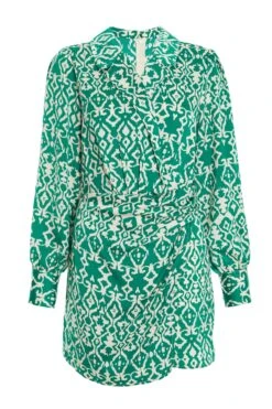 Green Satin Aztec Wrap Playsuit