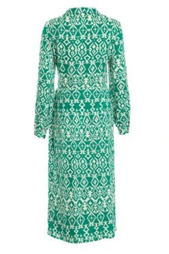 Green Satin Aztec Wrap Midi Dress -Claasyoo Shop 00100037099 ZB
