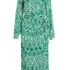Green Satin Aztec Wrap Midi Dress -Claasyoo Shop 00100037099 ZM