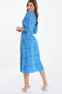 Blue Smudge Animal Print Midi Dress -Claasyoo Shop 00100037103 XB