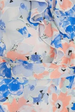 Blue Satin Floral Wrap Midaxi Dress -Claasyoo Shop 00100037132 ZS