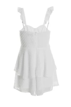 Cream Chiffon Dobby Frill Playsuit -Claasyoo Shop 00100037209 ZB