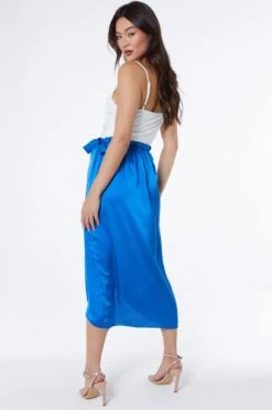 Royal Blue Satin Wrap Midi Skirt 10 Royal Blue Satin Wrap Midi Skirt -Claasyoo Shop 00100037212 XB