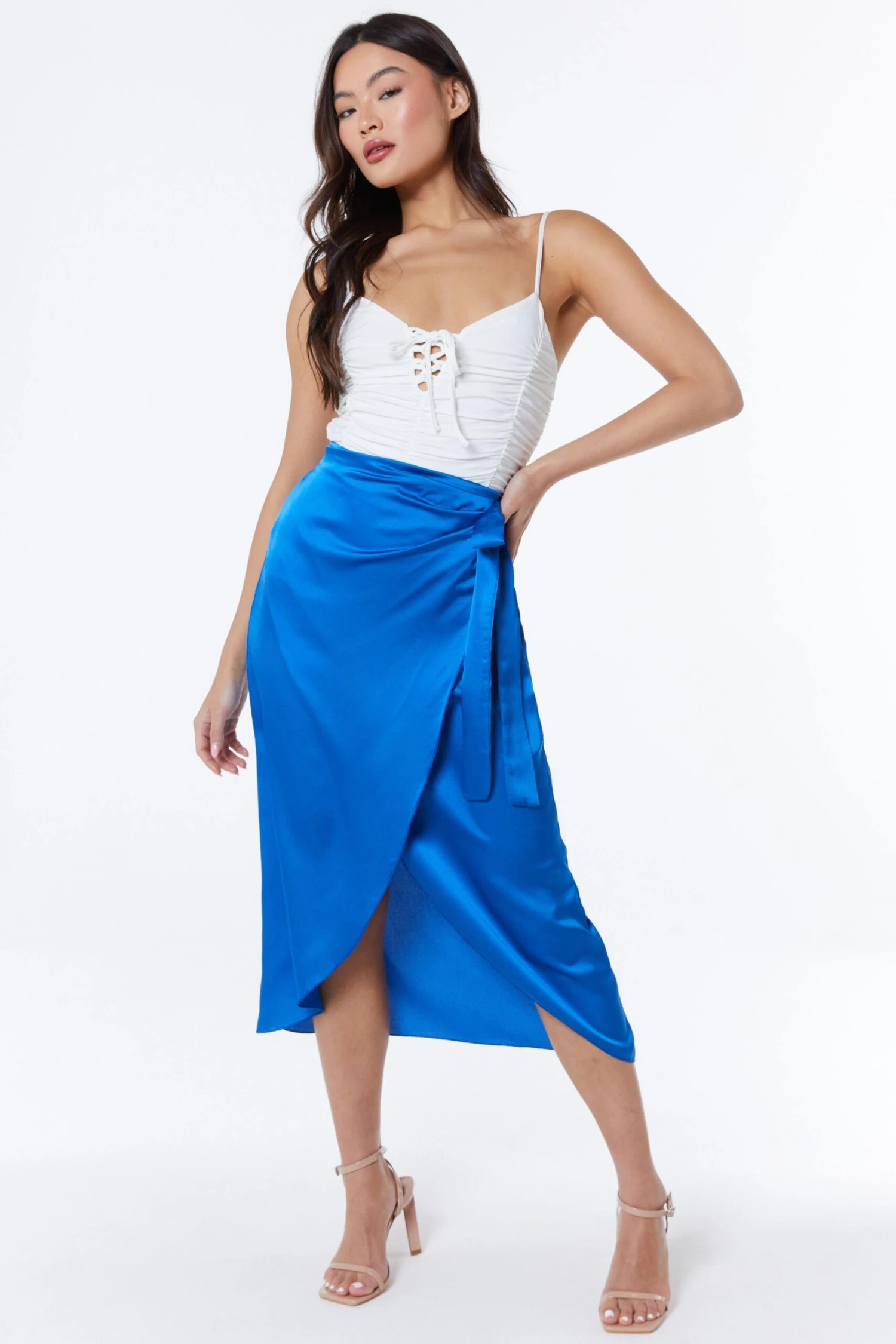 Royal Blue Satin Wrap Midi Skirt 4 Royal Blue Satin Wrap Midi Skirt - Image 2